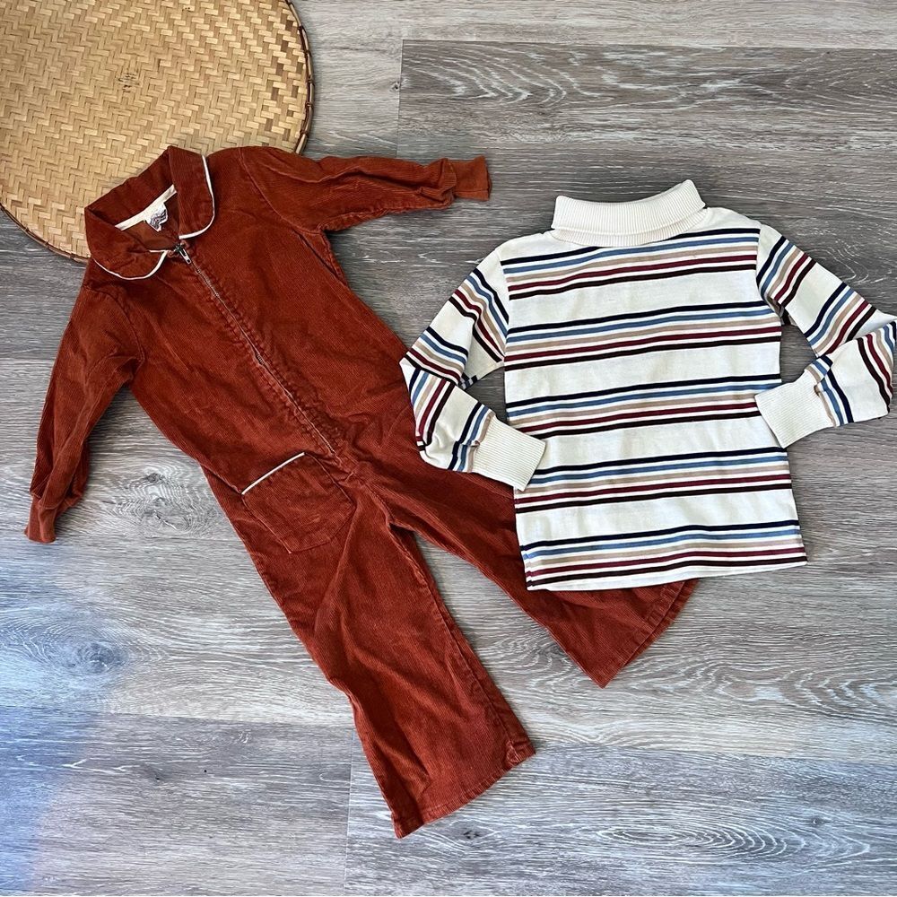 Vintage 1970’s boys corduroy jumpsuit & stripe sweater bundle - Picture 1 of 7